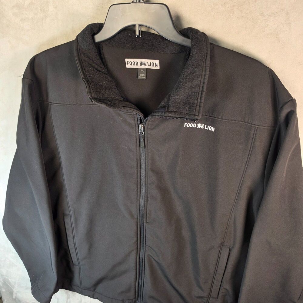 FOOD LION Jacket Mens Lg Black Full Zip Employee Softshell Fleece Lined Grocery